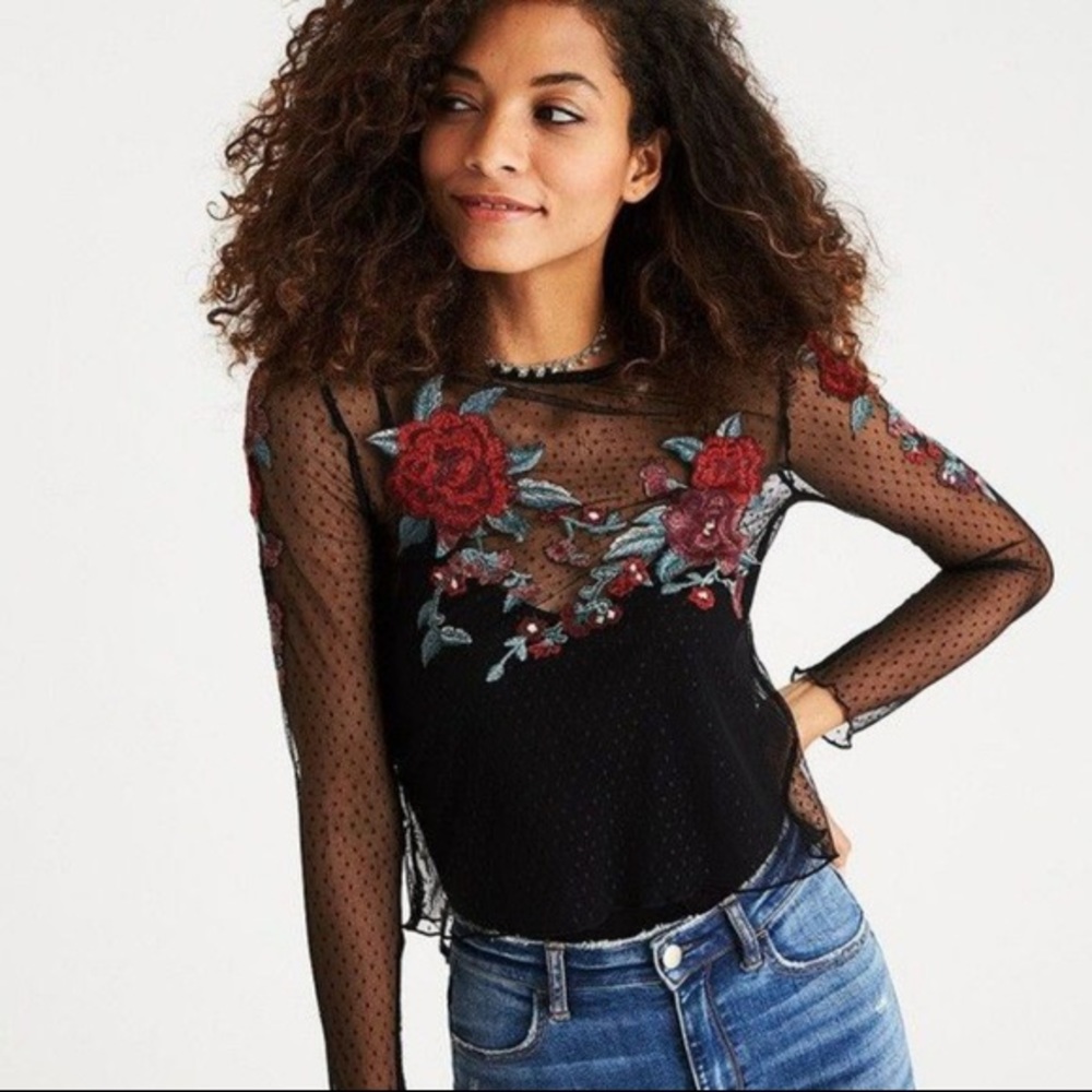 American Eagle Floral Sheer Top